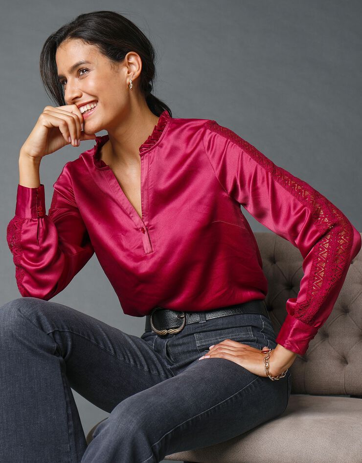 Blouse satinée manches longues (violine) Blouse satinée manches longues (violine)