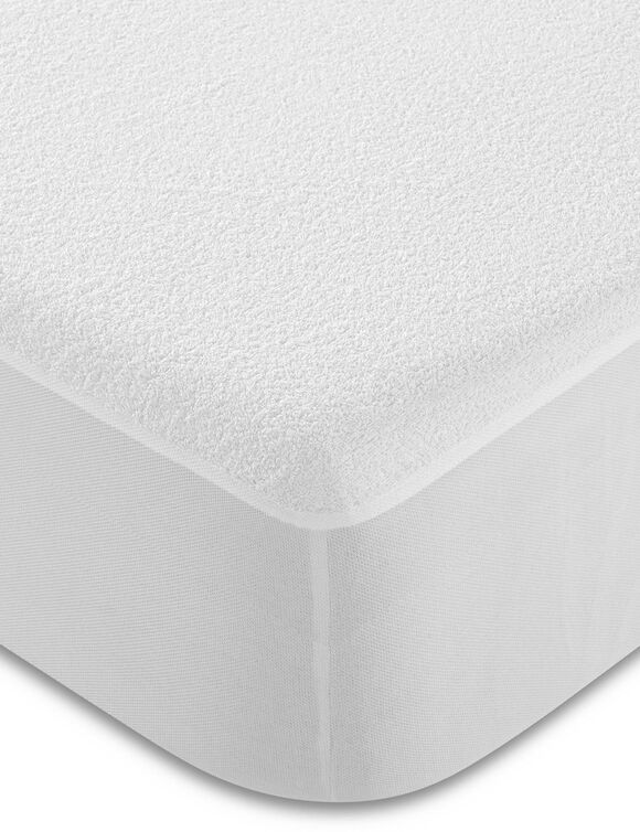 Prot&egrave;ge-matelas &eacute;ponge bouclette imperm&eacute;able 1er prix (blanc)
