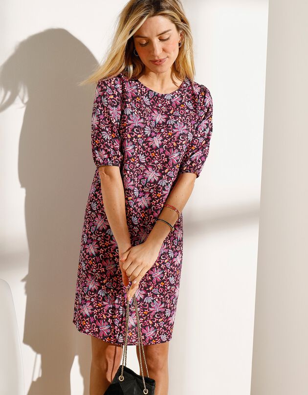 Robe forme housse imprimé floral (indigo / fuchsia) Robe forme housse imprimé floral (indigo / fuchsia)