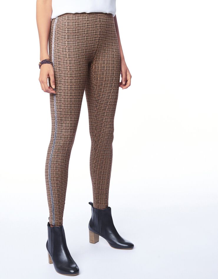 Legging imprimé bande côté en maille brillante (taupe / noir) Legging imprimé bande côté en maille brillante (taupe / noir)