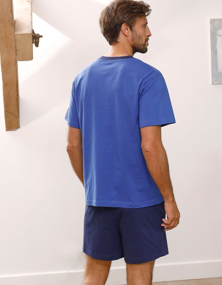 Pyjama short tricolore - lot de 2 (bleu + gris)