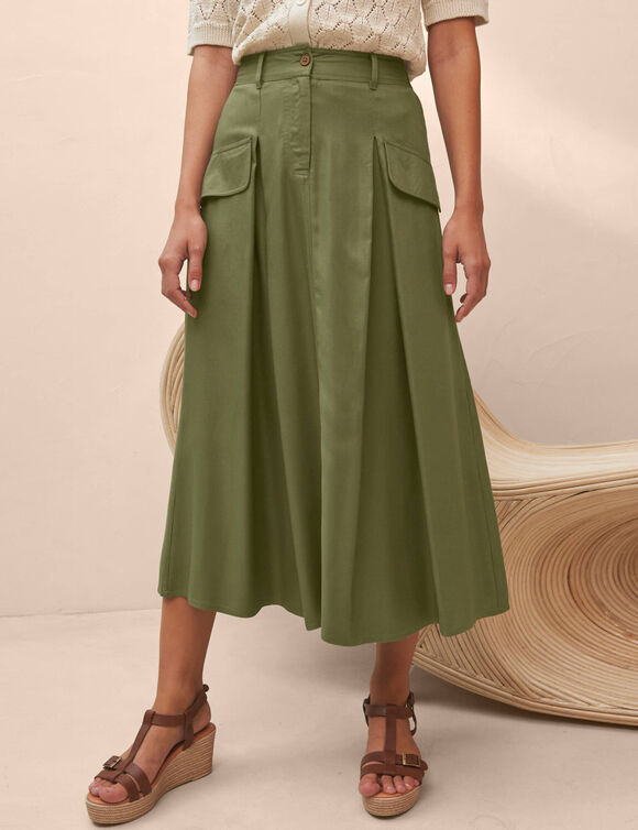 Jupe longue &eacute;vas&eacute;e (kaki)