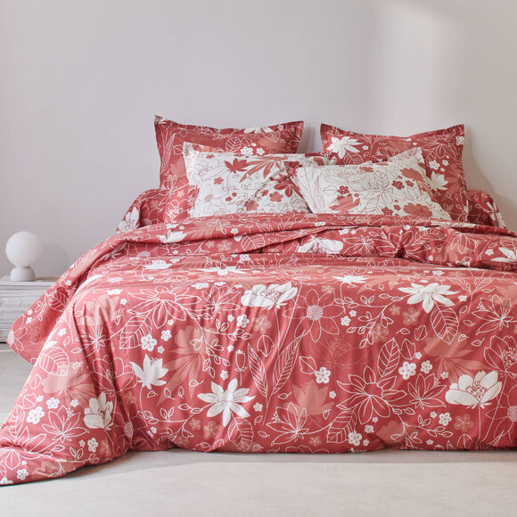 Linge de lit imprimé Pénélope coton (bois de rose)