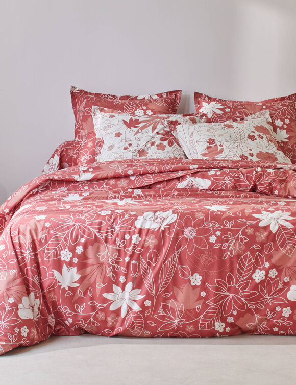 Linge de lit imprimé Pénélope coton (bois de rose)