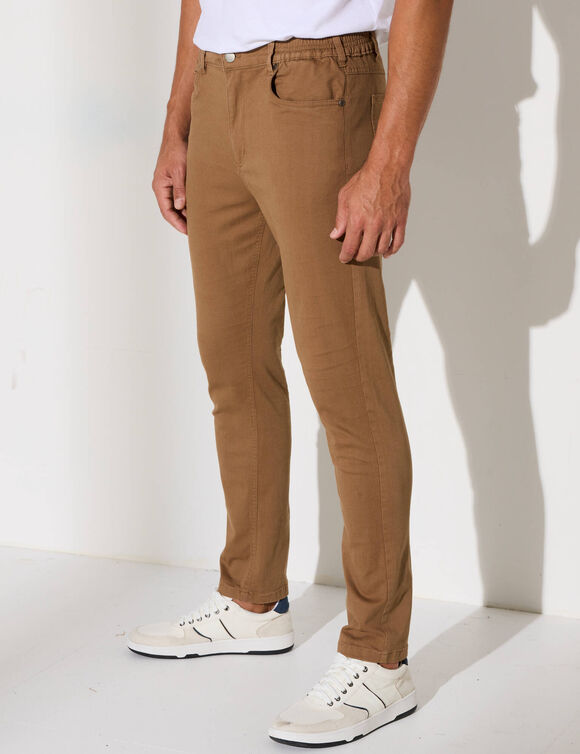 Pantalon droit 5 poches élastiqué côtés - L30 (marron clair)