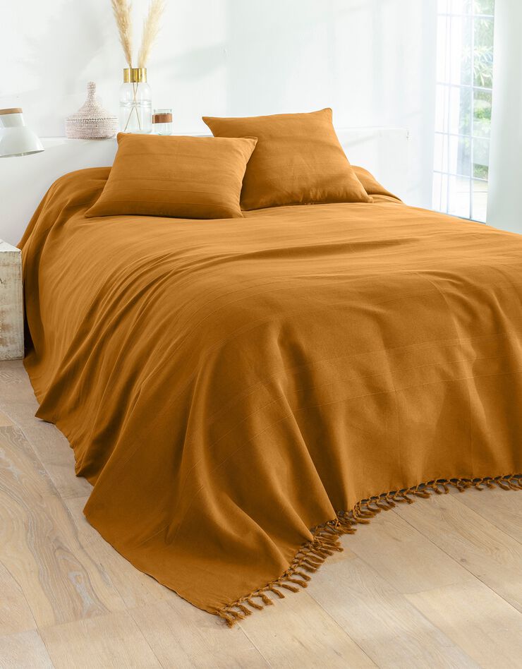 Plaid ou jeté uni coton tissage artisanal (caramel)