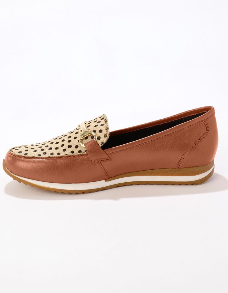 Mocassins compensés cuir souple largeur confort - caramel/imprimé léopard (caramel) Mocassins compensés cuir souple largeur confort - caramel/imprimé léopard (caramel)