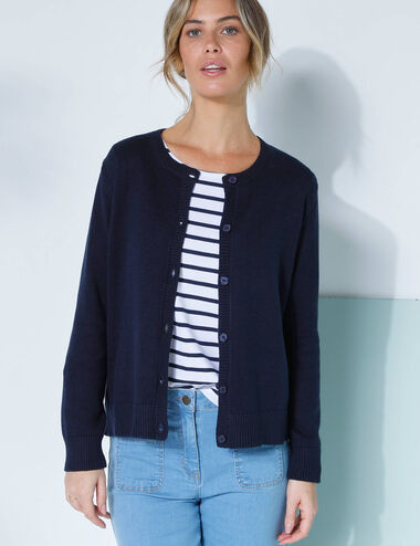 Cardigan boutonné, coton mélangé, marine | Blancheporte