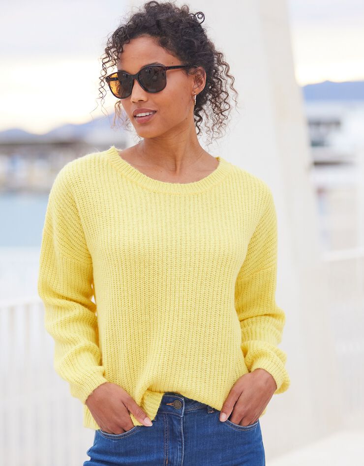 Pull boîte manches longues, maille anglaise (jaune)