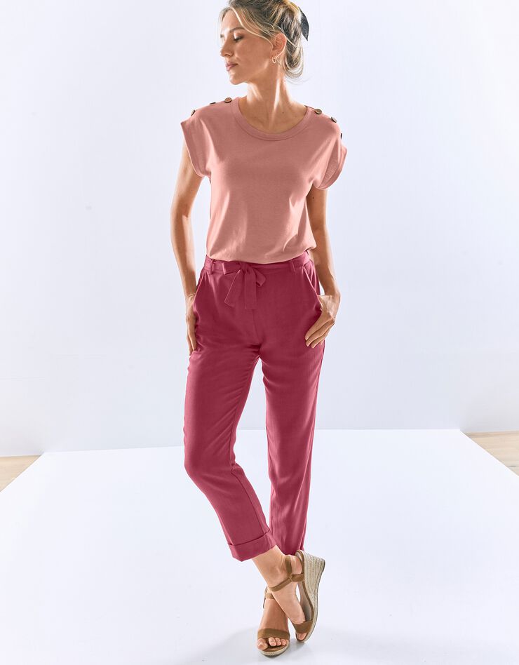 Pantalon uni coupe 7/8ème fuselée, tissu fluide (tomette) Pantalon uni coupe 7/8ème fuselée, tissu fluide (tomette)