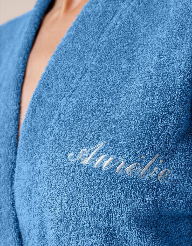 Peignoir mixte adulte uni coton éponge bouclette col kimono personnalisé (bleu jean) Peignoir mixte adulte uni coton éponge bouclette col kimono personnalisé (bleu jean)