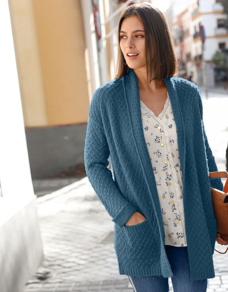 Gilet maille fantaisie toucher mohair (bleu canard) Gilet maille fantaisie toucher mohair (bleu canard)