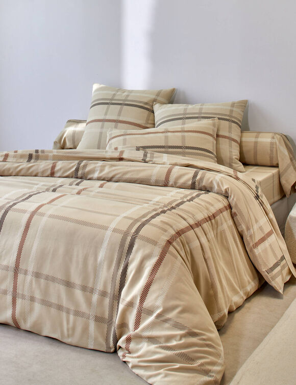 Linge de lit Karl imprimé écossais, en flanelle  (beige)