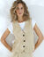 Veste "cafetier" sans manches, crêpe fluide (beige)