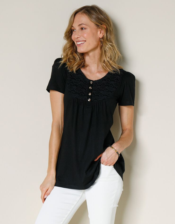 Tee-shirt macramé manches courtes (noir) Tee-shirt macramé manches courtes (noir)