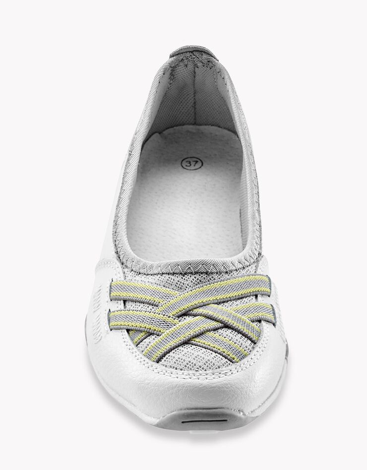 Ballerines souples cuir et textile aéré bandes élastiquées (blanc) Ballerines souples cuir et textile aéré bandes élastiquées (blanc)