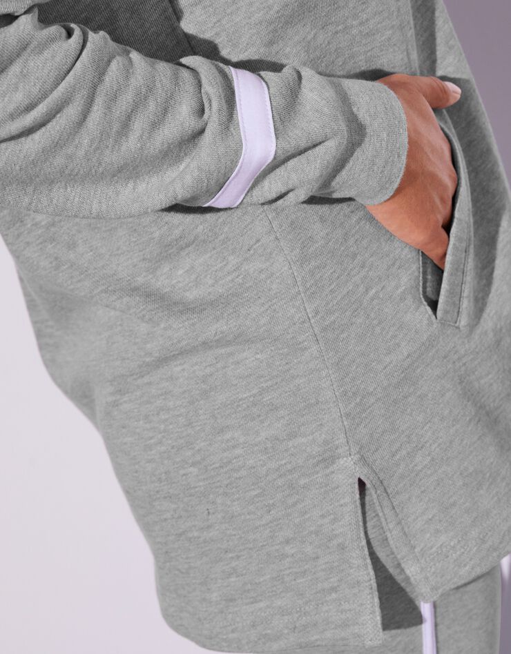 Sweat long à capuche, molleton gratté (gris chiné / blanc) Sweat long à capuche, molleton gratté (gris chiné / blanc)