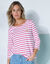 T-shirt marinière broderie coeur doré en coton biologique(**) (blanc / framboise)