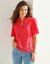 Blouse col tunisien manches courtes, broderie anglaise (framboise)