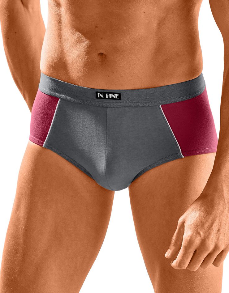 Slip fermé bicolore, taille haute - lot de 4 (rouge / gris) Slip fermé bicolore, taille haute - lot de 4 (rouge / gris)