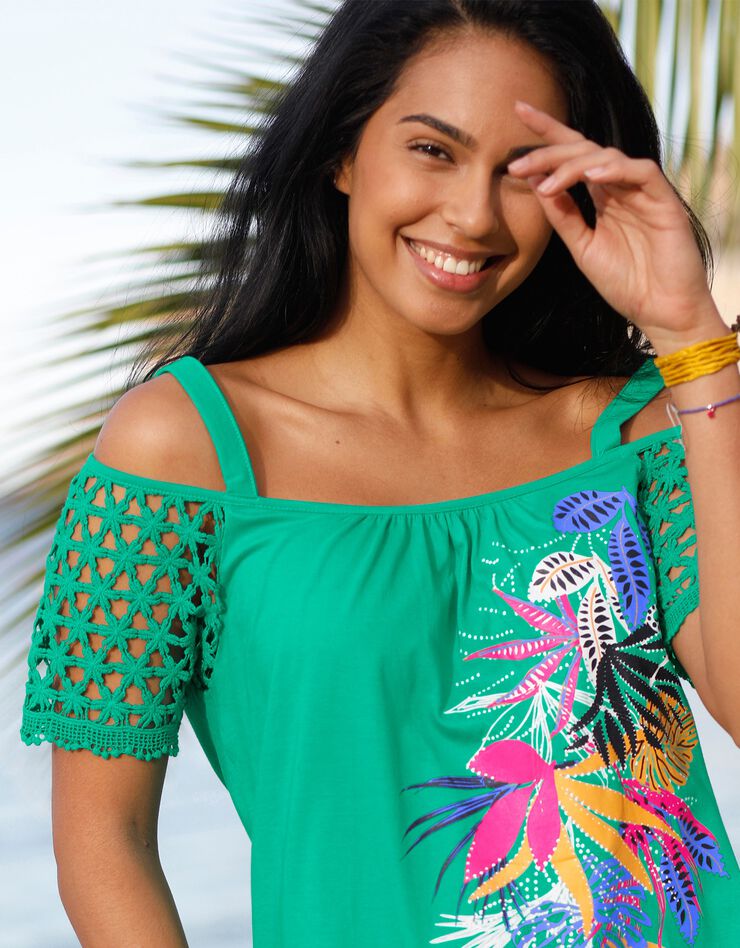 Tee-shirt imprimé épaules dénudées (vert) Tee-shirt imprimé épaules dénudées (vert)
