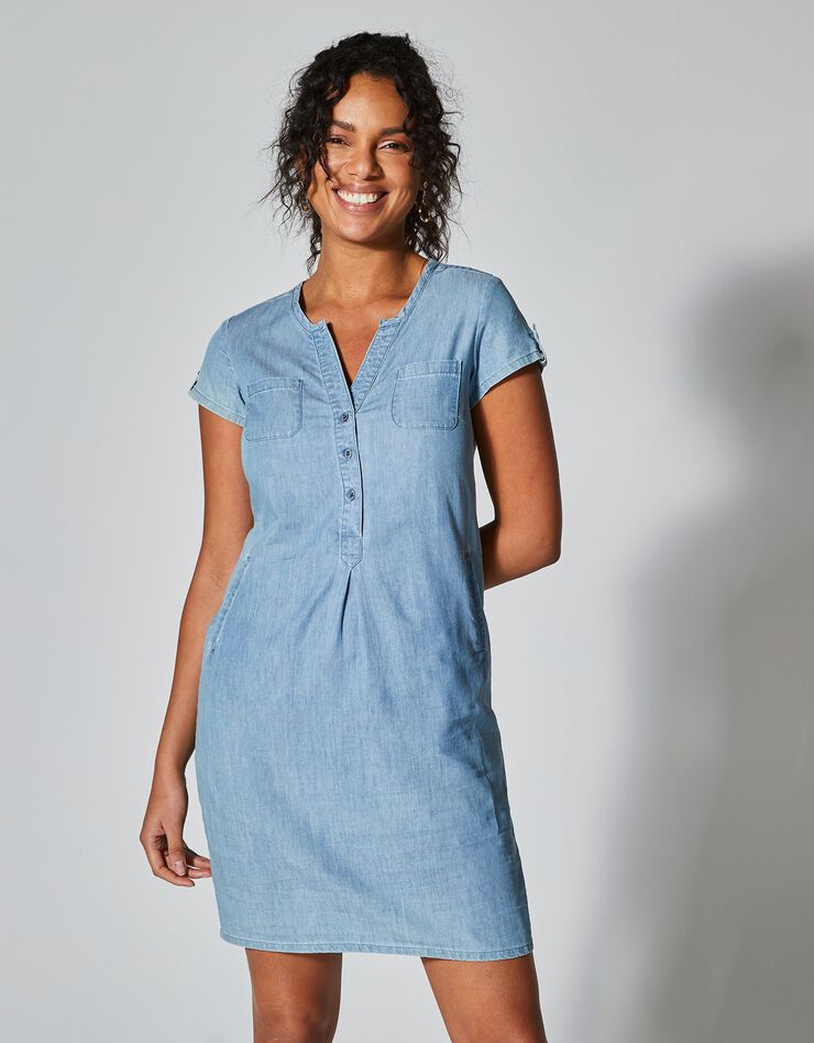 Robe col tunisien, denim léger (bleached)