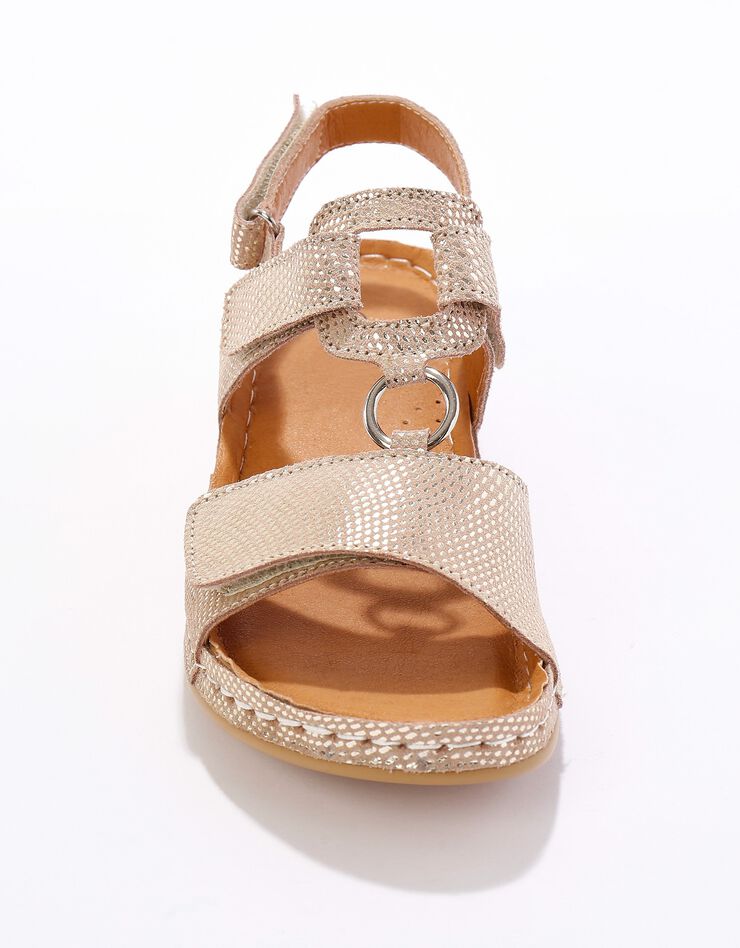 Sandales compensées scratchées à ouverture totale, cuir irisé (beige) Sandales compensées scratchées à ouverture totale, cuir irisé (beige)