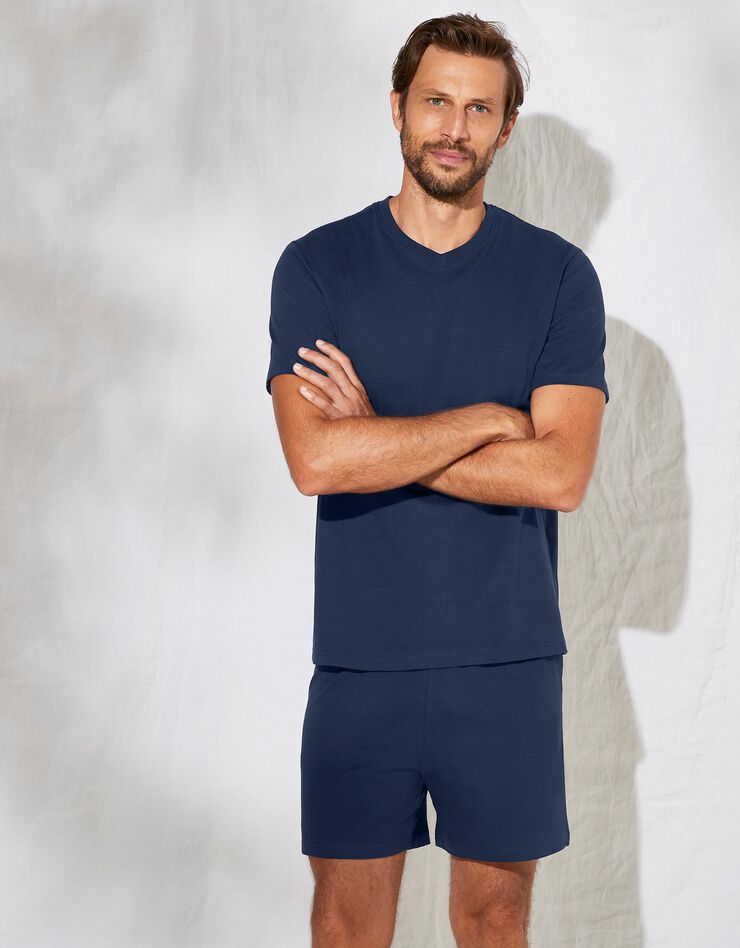 Pyjashort uni col V coton - lot de 2 (gris + marine) Pyjashort uni col V coton - lot de 2 (gris + marine)