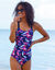 Maillot de bain 1 pièce imprimé Lohena, spécial maintien (bleu / rose)