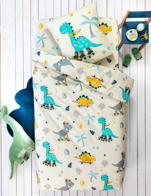 Linge de lit enfant &agrave; motifs skate Dinoroul 1 personne - coton 57 fils/cm&sup2; (blanc)