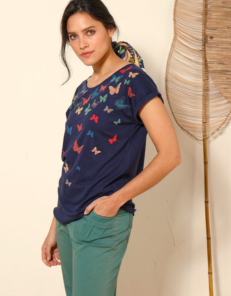 Tee-shirt boite, imprimé papillons (marine) Tee-shirt boite, imprimé papillons (marine)