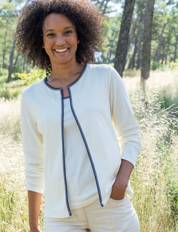 Gilet bicolore sans boutons (&eacute;cru / marine)