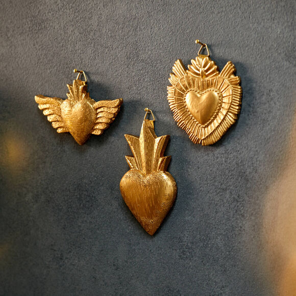 Décorations ex-voto, polyrésine dorée - lot de 3 (doré)