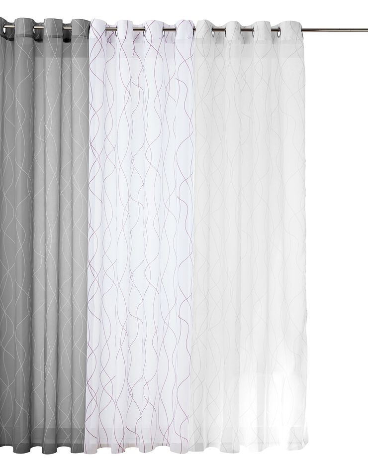 Rideau panneau voile imprimé ondulant finition oeillets (blanc / parme)