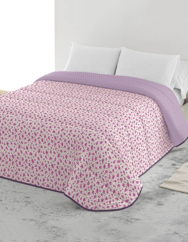 Couette microfibre micro imprimé fleurs 200 g/m² (rose / écru)