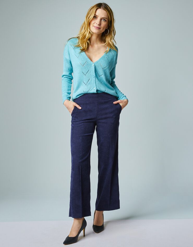 Pantalon large ¾ en velours côtelé, taille haute (marine) Pantalon large ¾ en velours côtelé, taille haute (marine)
