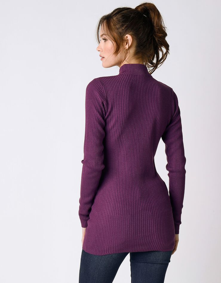 Pull col montant long, maille côtelée (violet) Pull col montant long, maille côtelée (violet)