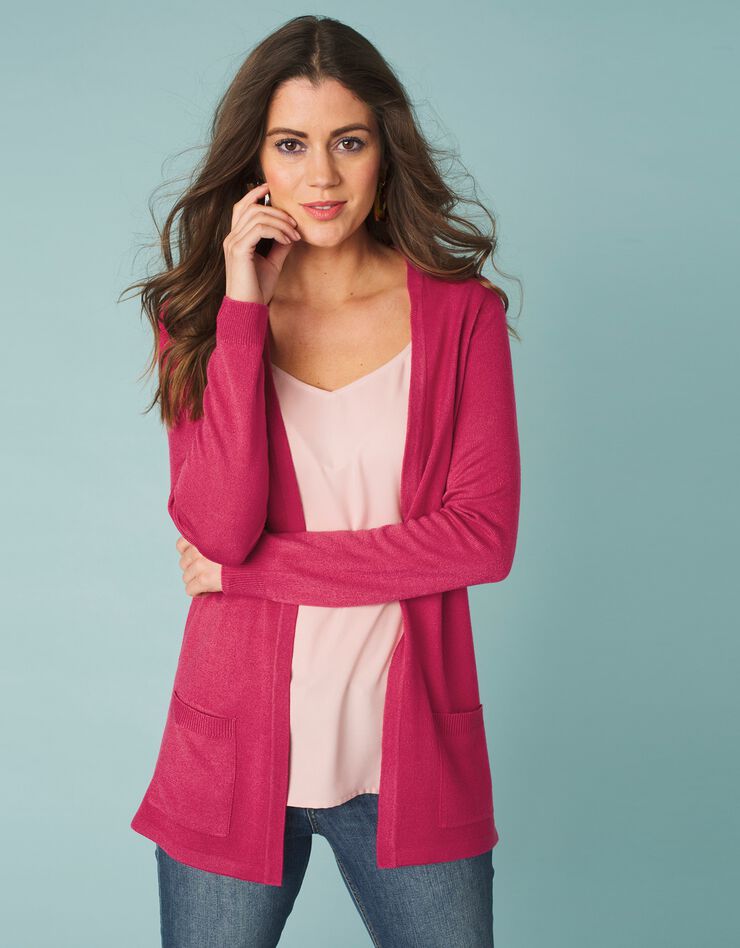 Gilet porter ouvert toucher cachemire (cerise) Gilet porter ouvert toucher cachemire (cerise)