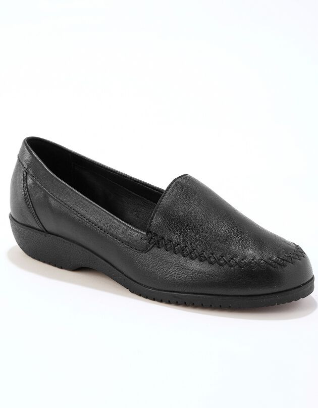Mocassins largeur confort en cuir souple - uni  (noir)