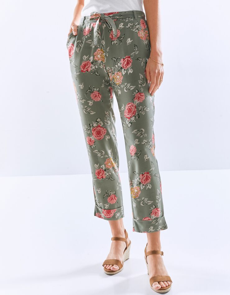 Pantalon 7/8ème fuselée imprimé fleuri (kaki clair) Pantalon 7/8ème fuselée imprimé fleuri (kaki clair)