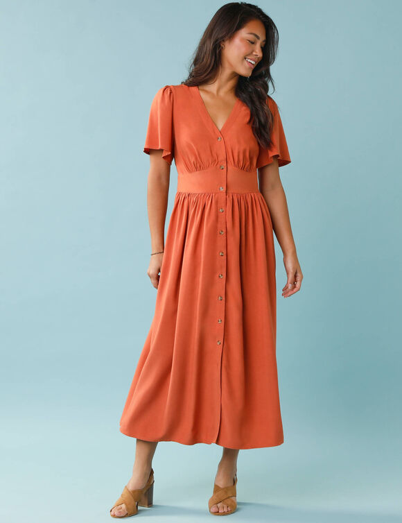 Robe longue boutonn&eacute;e unie, Sp&eacute;cial Petites  (paprika)