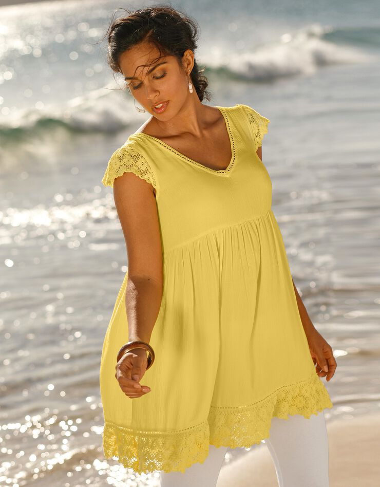 Tunique macramé nœud dos (jaune) Tunique macramé nœud dos (jaune)
