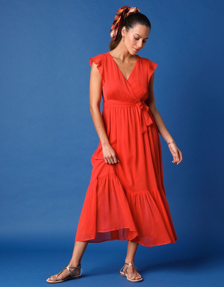 Robe longue sans manches à grand volant (grenadine)