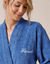 Peignoir mixte adulte uni coton éponge bouclette col kimono personnalisé (bleu dur)