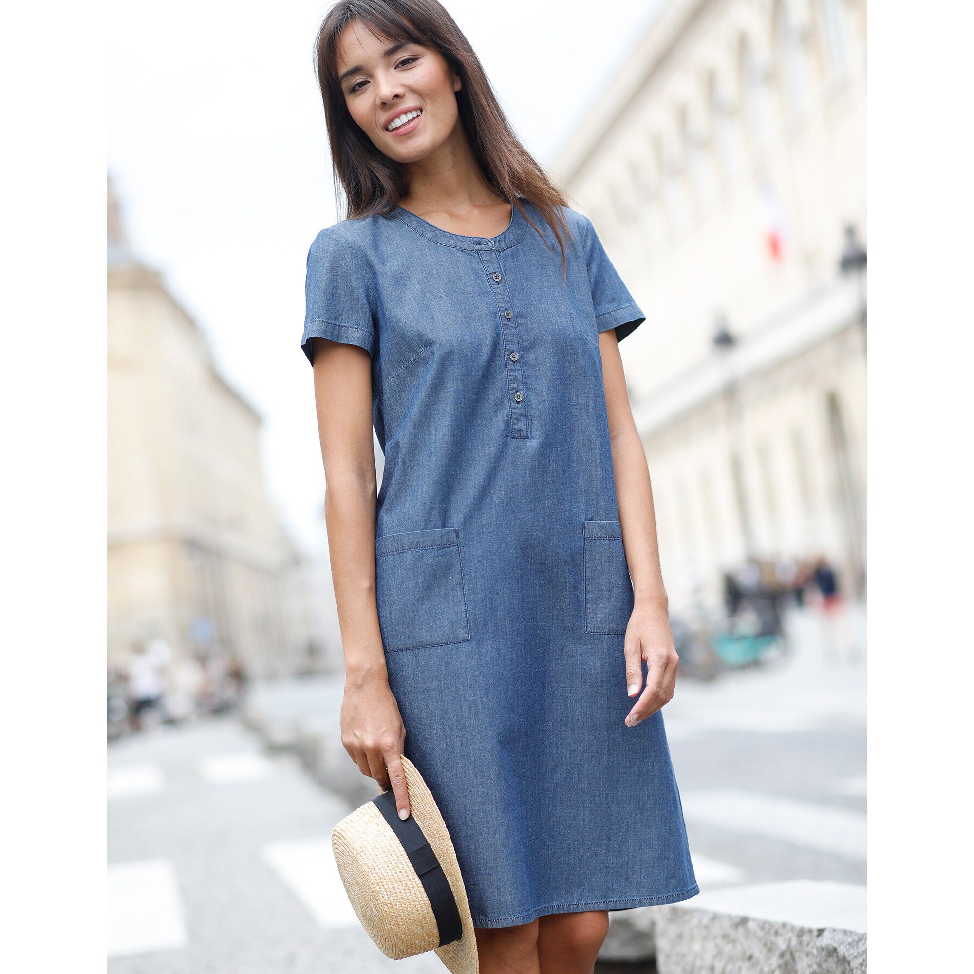 blanche porte robe en jean
