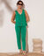 Pantalon fuselé uni, taille élastiquée (vert)