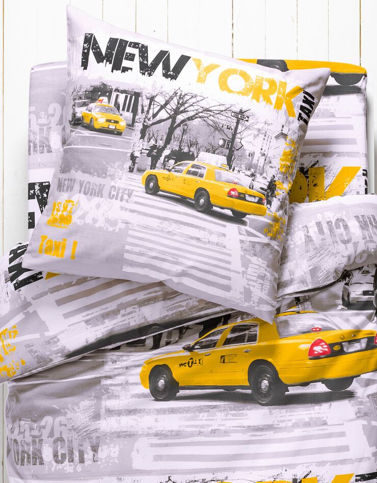 Linge de lit enfant Drive - polycoton imprimé taxis new-yorkais (gris)