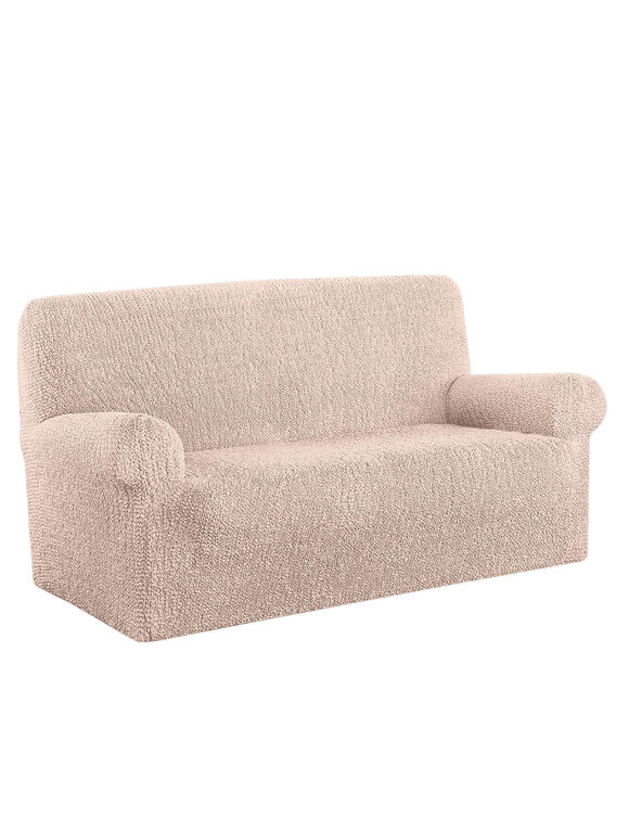 Housse bi-extensible microfibre gaufrée pour fauteuil et canapé (beige)