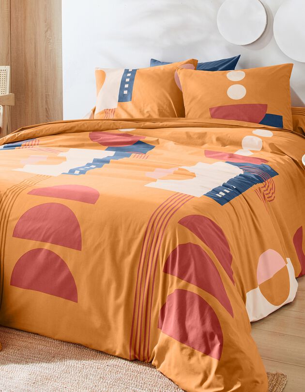 Linge de lit Nino en coton imprimé géométrique (orange)