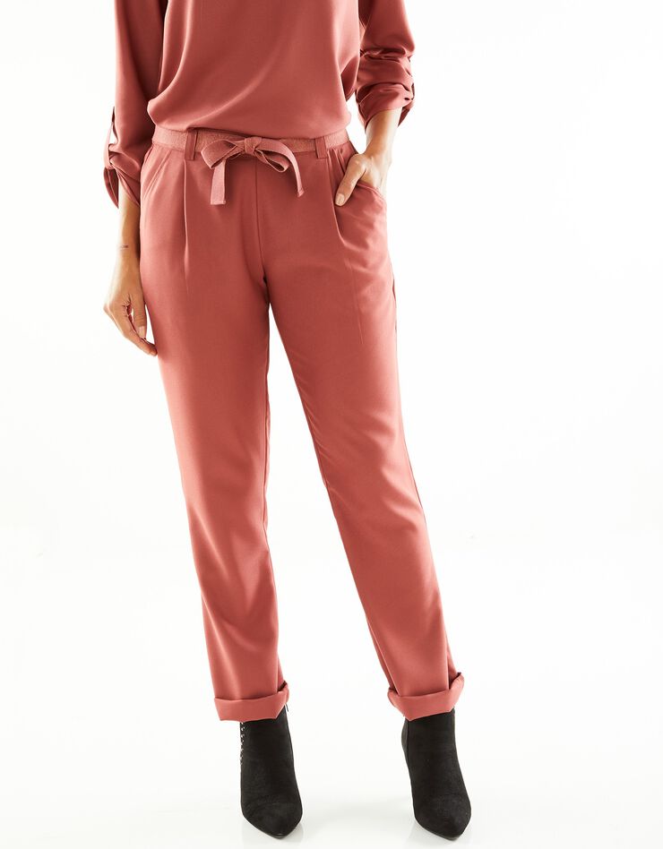 Pantalon uni crêpe fluide ceinture dorée (terracotta) Pantalon uni crêpe fluide ceinture dorée (terracotta)